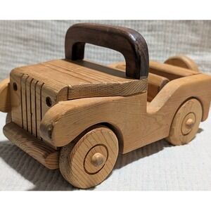 Handmade Wooden Toy Jeep Car Natural Wood Kids Play Vehicle